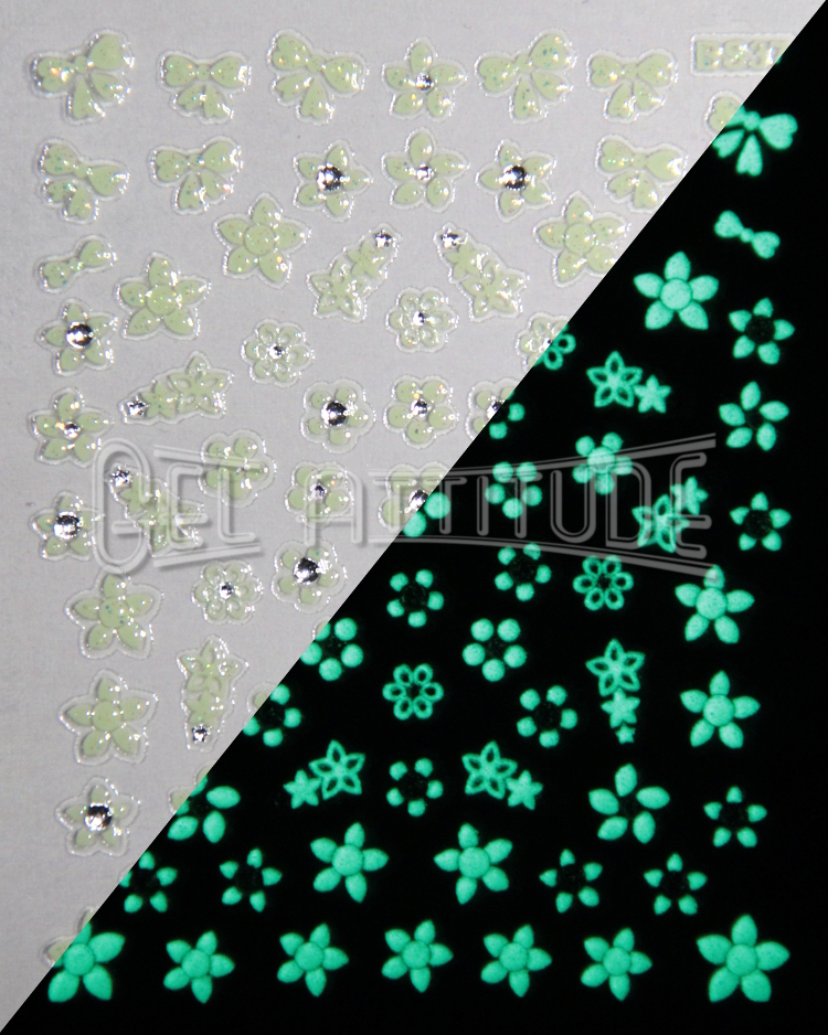 Stickers ongles phosphorescents "Fleurs et Noeuds"